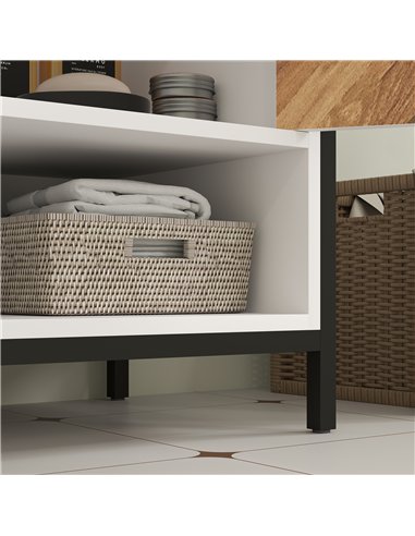HOMCOM Under Sink Bathroom Cabinet, Rustic Under Sink Cabinet with Herringbone Doors and Open Compartment for Basin with or with