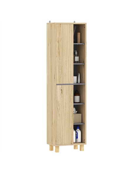 HOMCOM Multi-Storage Slim Bathroom Cabinet - Wood-Effect - pic 122016 | FastDaddyshop