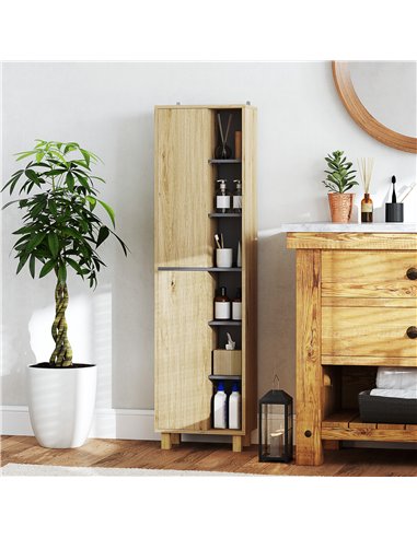 HOMCOM Multi-Storage Slim Bathroom Cabinet - Wood-Effect