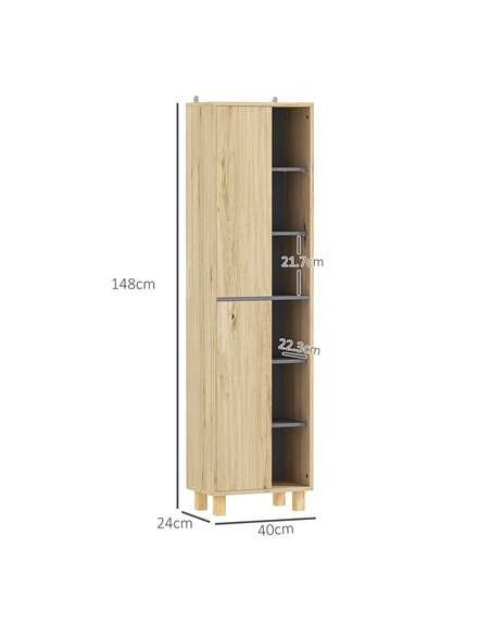 HOMCOM Multi-Storage Slim Bathroom Cabinet - Wood-Effect - pic 122018 | FastDaddyshop