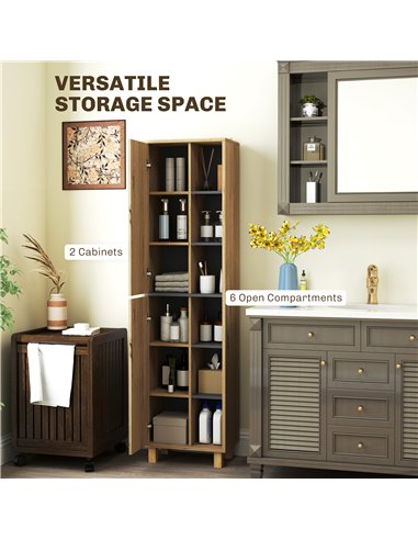 HOMCOM Multi-Storage Slim Bathroom Cabinet - Wood-Effect