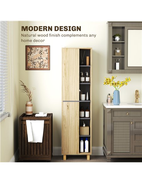 HOMCOM Multi-Storage Slim Bathroom Cabinet - Wood-Effect - pic 122020 | FastDaddyshop