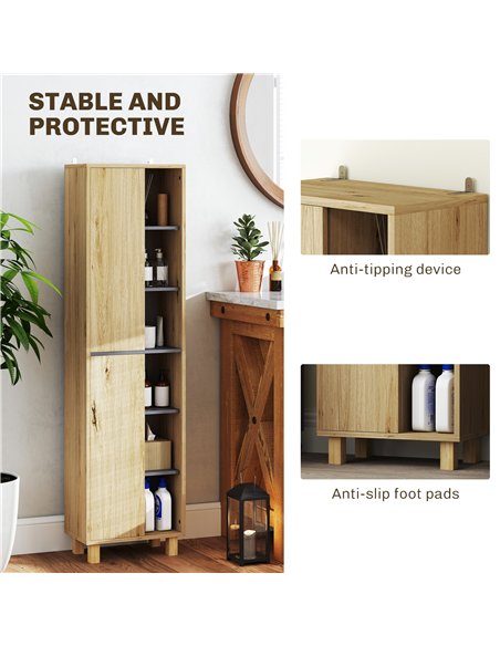 HOMCOM Multi-Storage Slim Bathroom Cabinet - Wood-Effect - pic 122021 | FastDaddyshop