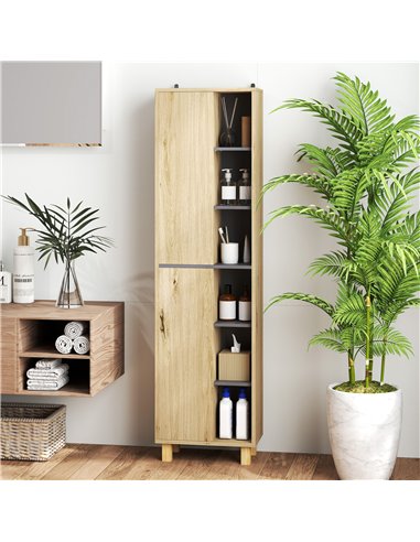 HOMCOM Multi-Storage Slim Bathroom Cabinet - Wood-Effect