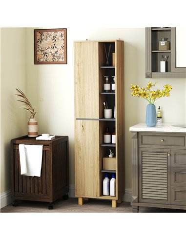 HOMCOM Multi-Storage Slim Bathroom Cabinet - Wood-Effect