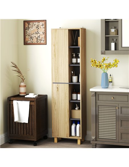 HOMCOM Multi-Storage Slim Bathroom Cabinet - Wood-Effect - pic 122023 | FastDaddyshop