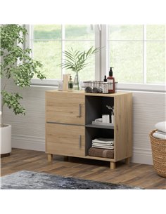 HOMCOM Bathroom Cabinet, Freestanding Bathroom Cabinet with Open Compartments and Double Doors 2