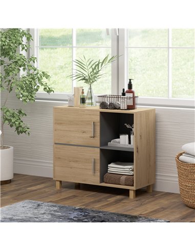 HOMCOM Bathroom Cabinet, Freestanding Bathroom Cabinet with Open Compartments and Double Doors