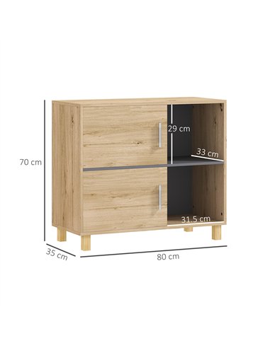HOMCOM Bathroom Cabinet, Freestanding Bathroom Cabinet with Open Compartments and Double Doors