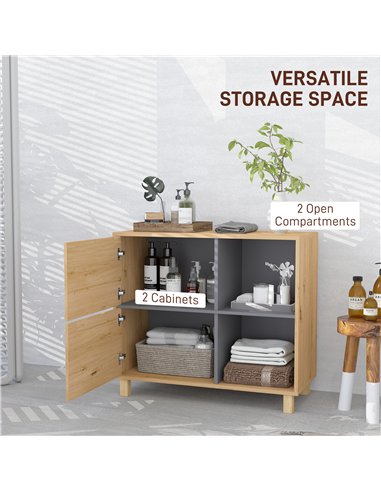 HOMCOM Bathroom Cabinet, Freestanding Bathroom Cabinet with Open Compartments and Double Doors