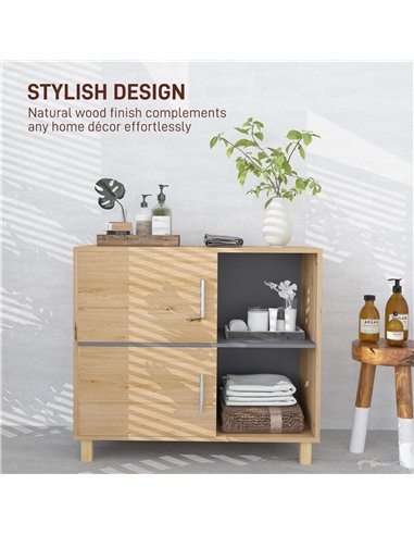 HOMCOM Bathroom Cabinet, Freestanding Bathroom Cabinet with Open Compartments and Double Doors