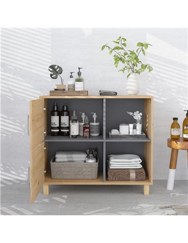 HOMCOM Bathroom Cabinet, Freestanding Bathroom Cabinet with Open Compartments and Double Doors