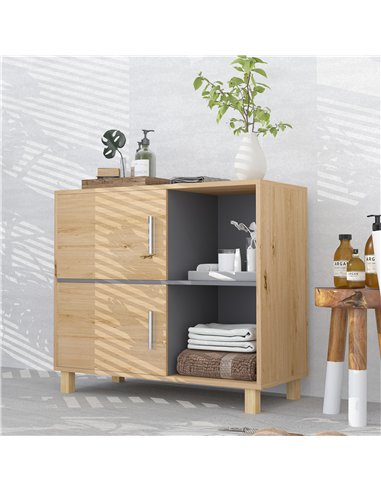 HOMCOM Bathroom Cabinet, Freestanding Bathroom Cabinet with Open Compartments and Double Doors