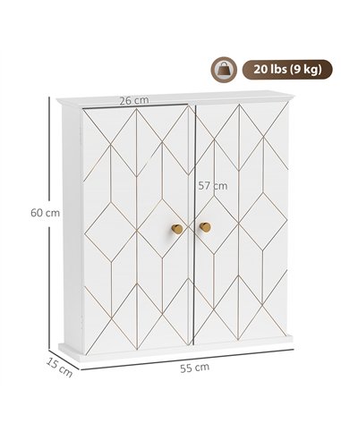 HOMCOM Bathroom Cabinet Wall Mounted, Bathroom Wall Cabinet Medicine Cabinet with 2 Doors, Adjustable Shelf, White