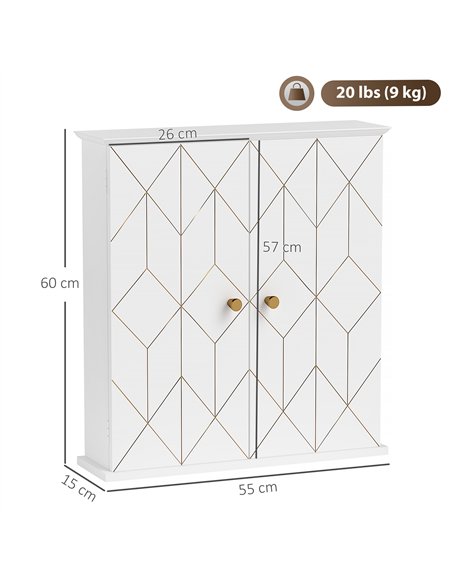 HOMCOM Bathroom Cabinet Wall Mounted, Bathroom Wall Cabinet Medicine Cabinet with 2 Doors, Adjustable Shelf, White - pic 122036 | FastDaddyshop