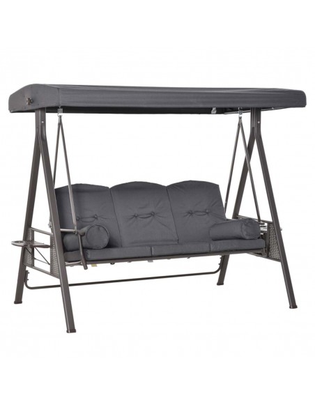 Outsunny 3 Seater Garden Swing Chair with Cushions and Cup Trays, Dark Grey - pic 12204 | FastDaddyshop