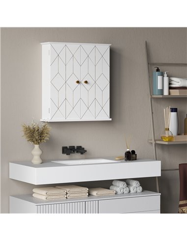 HOMCOM Bathroom Cabinet Wall Mounted, Bathroom Wall Cabinet Medicine Cabinet with 2 Doors, Adjustable Shelf, White