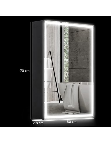 HOMCOM Bathroom Mirror Cabinet with LED Lights and Shaver Socket, 500 x 700 mm Wall Mounted Bathroom Cabinet with Mirror, Demist