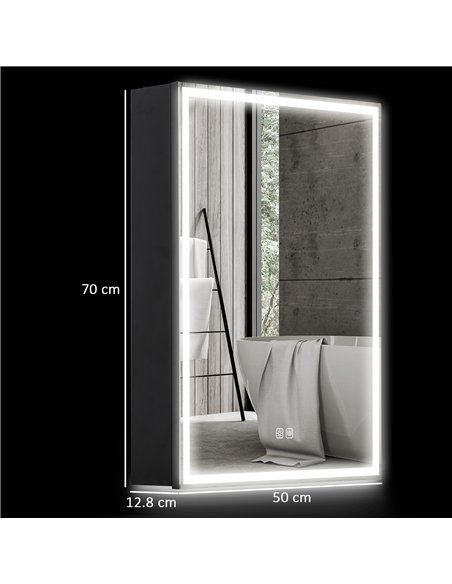 HOMCOM Bathroom Mirror Cabinet with LED Lights and Shaver Socket, 500 x 700 mm Wall Mounted Bathroom Cabinet with Mirror, Demist - pic 122045 | FastDaddyshop