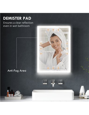HOMCOM Bathroom Mirror Cabinet with LED Lights and Shaver Socket, 500 x 700 mm Wall Mounted Bathroom Cabinet with Mirror, Demist