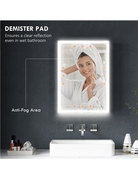HOMCOM Bathroom Mirror Cabinet with LED Lights and Shaver Socket, 500 x 700 mm Wall Mounted Bathroom Cabinet with Mirror, Demist - pic 122047 | FastDaddyshop