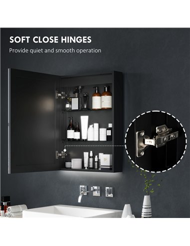 HOMCOM Bathroom Mirror Cabinet with LED Lights and Shaver Socket, 500 x 700 mm Wall Mounted Bathroom Cabinet with Mirror, Demist