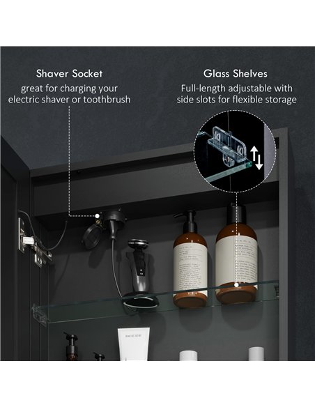 HOMCOM Bathroom Mirror Cabinet with LED Lights and Shaver Socket, 500 x 700 mm Wall Mounted Bathroom Cabinet with Mirror, Demist - pic 122049 | FastDaddyshop