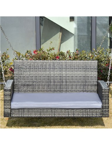 Outsunny 2 Seater Patio Rattan Swing Chair Hanging Chair Garden Loveseat Bench with Paddded Cushion