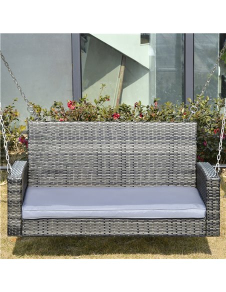 Outsunny 2 Seater Patio Rattan Swing Chair Hanging Chair Garden Loveseat Bench with Paddded Cushion - pic 12205 | FastDaddyshop