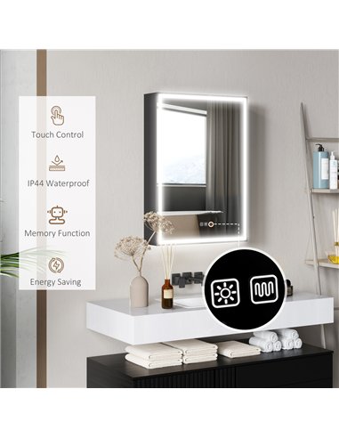 HOMCOM Bathroom Mirror Cabinet with LED Lights and Shaver Socket, 500 x 700 mm Wall Mounted Bathroom Cabinet with Mirror, Demist