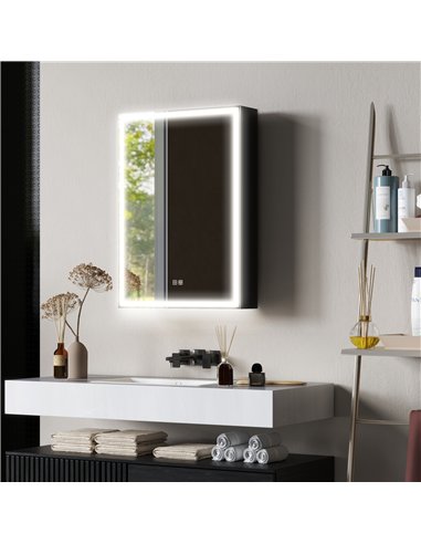 HOMCOM Bathroom Mirror Cabinet with LED Lights and Shaver Socket, 500 x 700 mm Wall Mounted Bathroom Cabinet with Mirror, Demist