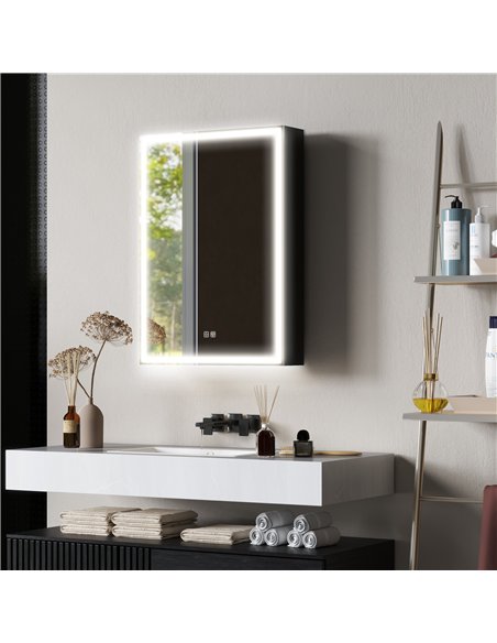 HOMCOM Bathroom Mirror Cabinet with LED Lights and Shaver Socket, 500 x 700 mm Wall Mounted Bathroom Cabinet with Mirror, Demist - pic 122051 | FastDaddyshop