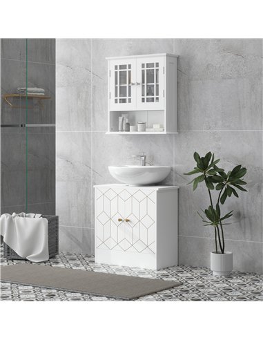 HOMCOM Under Sink Bathroom Cabinet, Under Sink Cabinet with Adjustable Shelf and Open Compartment for Basin with or without Pede