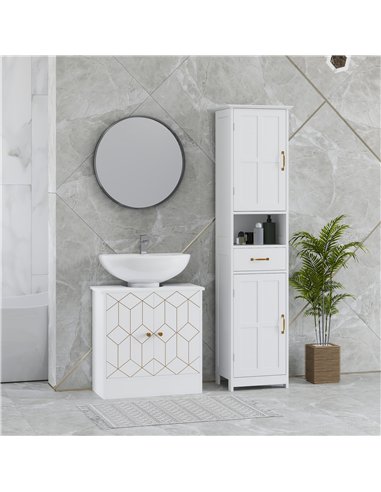 HOMCOM Under Sink Bathroom Cabinet, Under Sink Cabinet with Adjustable Shelf and Open Compartment for Basin with or without Pede
