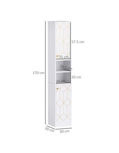 HOMCOM Tall Bathroom Storage Cabinet with Doors, Slim Bathroom Storage Unit with Adjustable Shelves, Freestanding Bathroom Stora