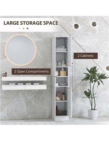 HOMCOM Tall Bathroom Storage Cabinet with Doors, Slim Bathroom Storage Unit with Adjustable Shelves, Freestanding Bathroom Stora
