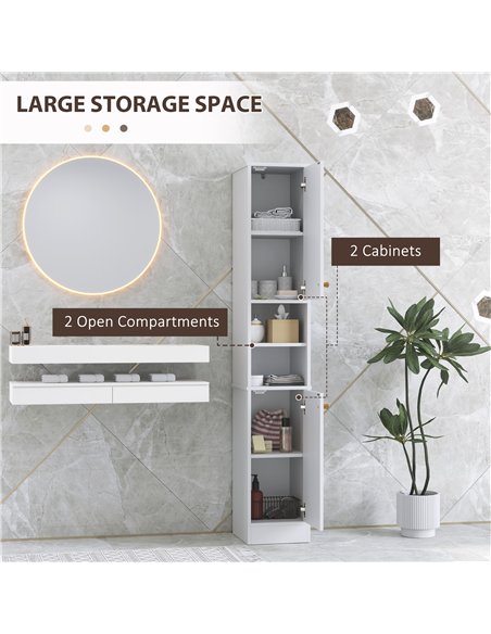 HOMCOM Tall Bathroom Storage Cabinet with Doors, Slim Bathroom Storage Unit with Adjustable Shelves, Freestanding Bathroom Stora - pic 122065 | FastDaddyshop