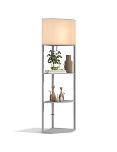 HOMCOM Corner Floor Lamp with Shelves, Tall Standing Lamps for Living Room, with Pull Chain Switch Bulb not Included, Grey