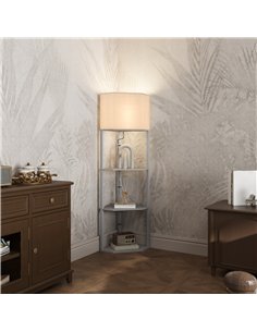 HOMCOM Corner Floor Lamp with Shelves, Tall Standing Lamps for Living Room, with Pull Chain Switch Bulb not Included, Grey 2