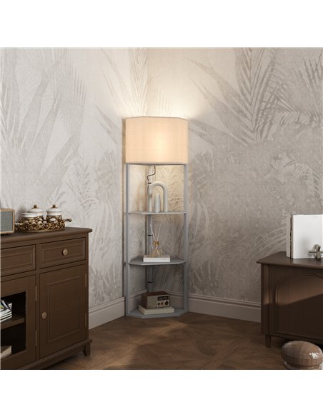HOMCOM Corner Floor Lamp with Shelves, Tall Standing Lamps for Living Room, with Pull Chain Switch Bulb not Included, Grey - pic 122071 | FastDaddyshop