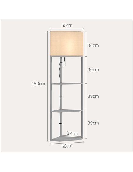 HOMCOM Corner Floor Lamp with Shelves, Tall Standing Lamps for Living Room, with Pull Chain Switch Bulb not Included, Grey - pic 122072 | FastDaddyshop