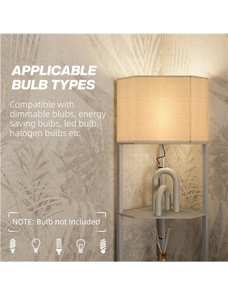 HOMCOM Corner Floor Lamp with Shelves, Tall Standing Lamps for Living Room, with Pull Chain Switch Bulb not Included, Grey - pic 122076 | FastDaddyshop