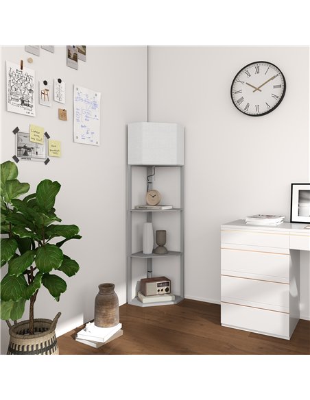 HOMCOM Corner Floor Lamp with Shelves, Tall Standing Lamps for Living Room, with Pull Chain Switch Bulb not Included, Grey - pic 122077 | FastDaddyshop