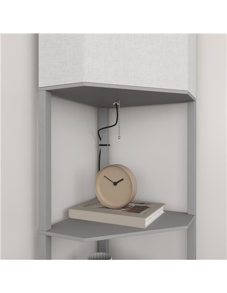 HOMCOM Corner Floor Lamp with Shelves, Tall Standing Lamps for Living Room, with Pull Chain Switch Bulb not Included, Grey - pic 122078 | FastDaddyshop
