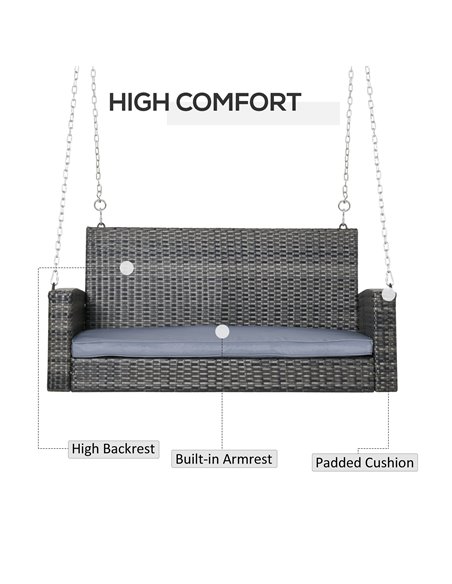 Outsunny 2 Seater Patio Rattan Swing Chair Hanging Chair Garden Loveseat Bench with Paddded Cushion - pic 12208 | FastDaddyshop