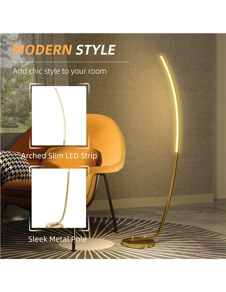 HOMCOM Modern 147cm Curved LED Floor Lamp - Gold Tone - pic 122082 | FastDaddyshop