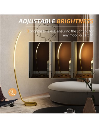 HOMCOM Modern 147cm Curved LED Floor Lamp - Gold Tone