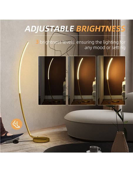 HOMCOM Modern 147cm Curved LED Floor Lamp - Gold Tone - pic 122083 | FastDaddyshop