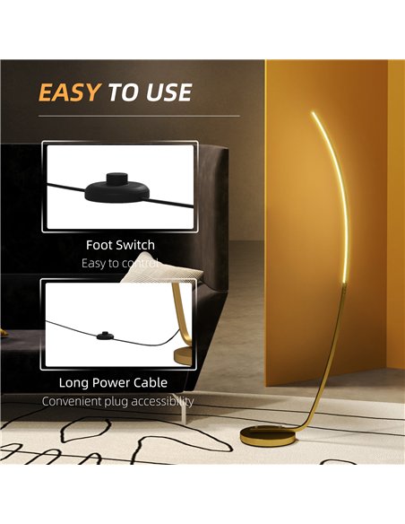HOMCOM Modern 147cm Curved LED Floor Lamp - Gold Tone - pic 122085 | FastDaddyshop