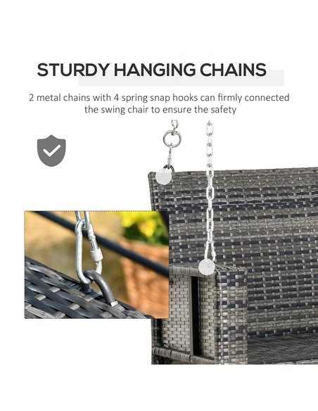 Outsunny 2 Seater Patio Rattan Swing Chair Hanging Chair Garden Loveseat Bench with Paddded Cushion - pic 12209 | FastDaddyshop
